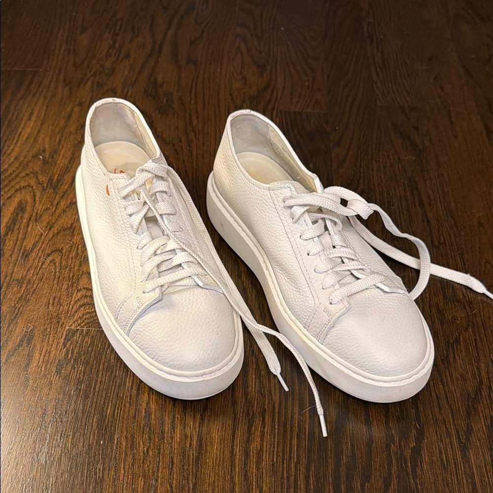 Santoni Men's White Leather Low-Top Sneakers